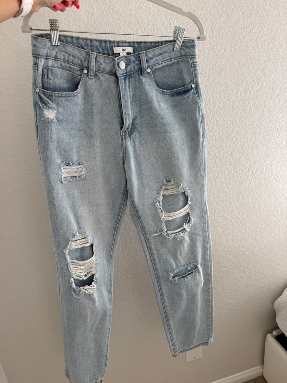 bp Light Blue Distressed Straight Leg Jeans